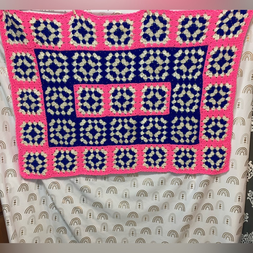 Handmade Pink and Blue Crochet Throw Blanket